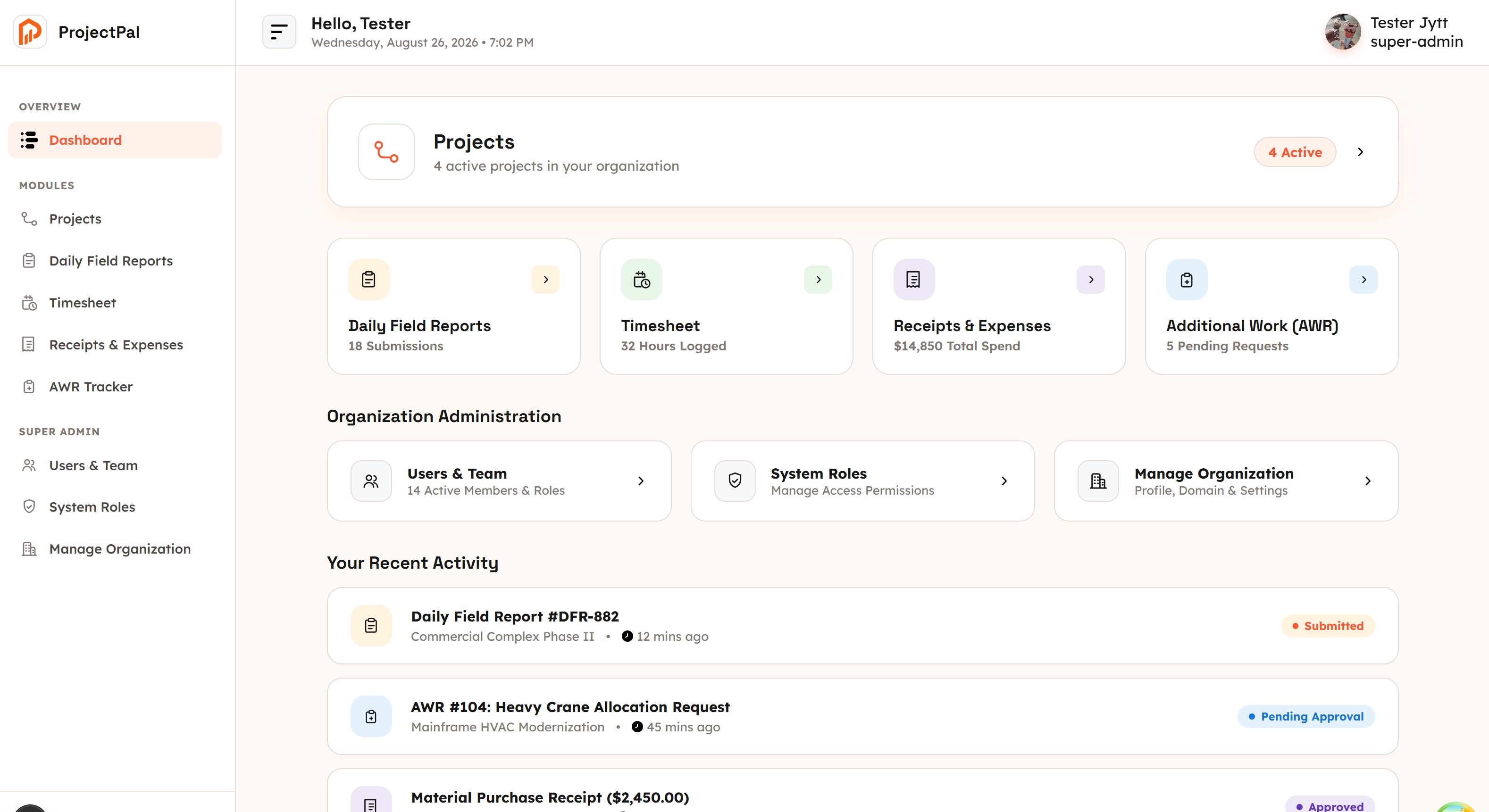 ProjectPal Operations Management Dashboard Preview