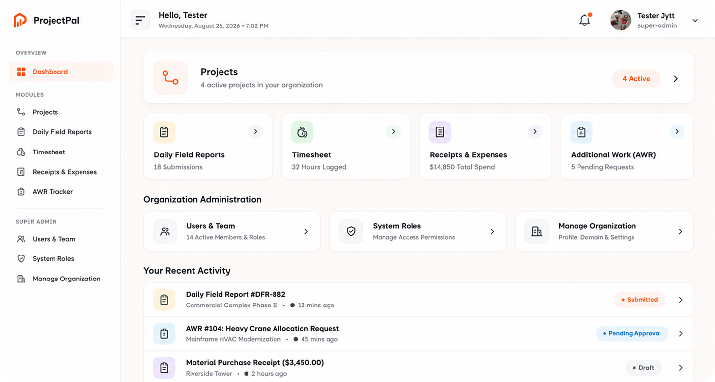 ProjectPal Operations Dashboard